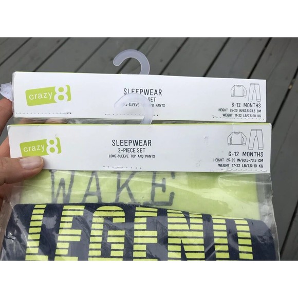 NEW CRAZY 8  6-12 m Infant Boys Set Long Sleeves Pants Cotton Sleepwear Pj Lot 2 - Picture 2 of 3